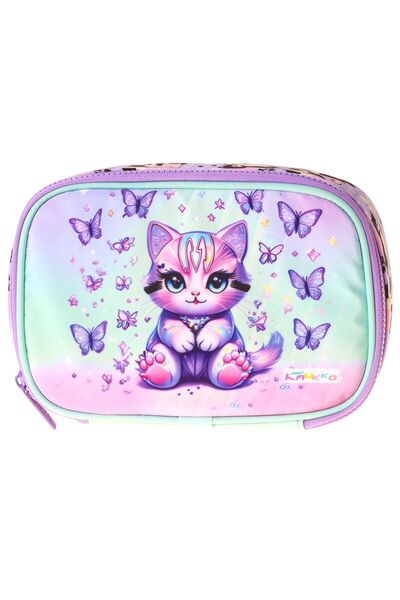 KAUKKO Geantă pentru creioane pentru fete, mov, cu model de pisică, verde - m...