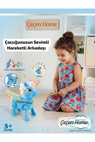 ÇEÇEN HOME (1 Adet) Işıklı Sesli Yürüyen At , Şarkı Çalan Pilli Tasmalı Harek...