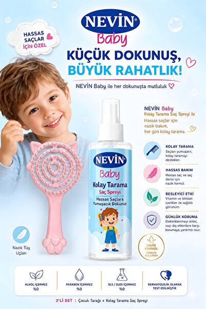 nevin Kolay Tarama Saç Spreyi ve Çocuk Tarak Seti - Hassas Saçlar İçin Nazik ...