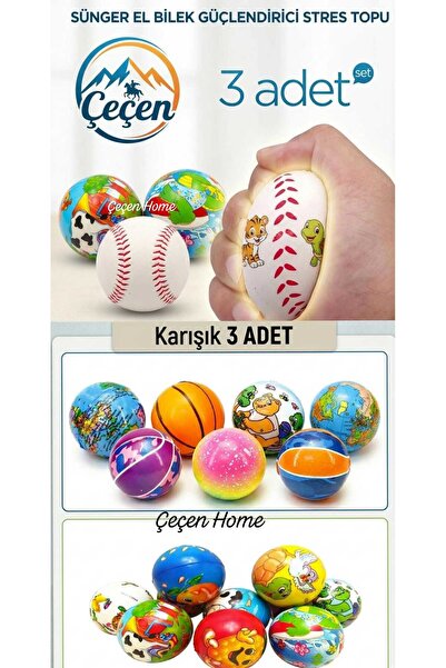 ÇEÇEN HOME 3'lü Sünger Stres Top Seti , El Bilek Güçlendirici Sıkma Topu, 3 A...
