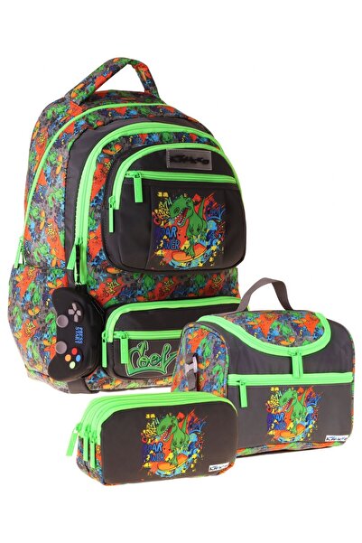 KAUKKO Kids Street (Black - Green Color) Boys' Triple Primary School Backpack...