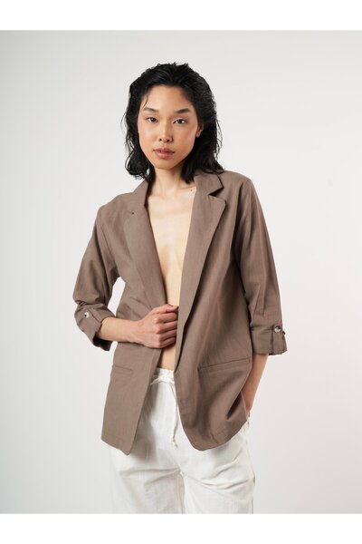 citycenterfashion Women's Collared Jacket with Pockets and Folded Sleeves Det...