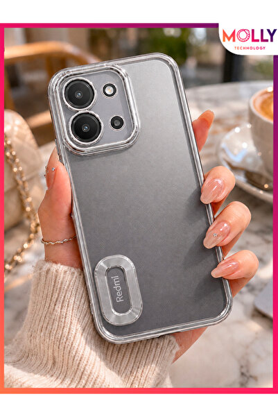 Molly REDMİ 15C İçin Kenarları Metalik Gümüş Lens Koruyuculu Lou Lazer Şeffaf...