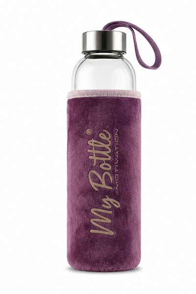 Roccos My Bottle Peluş Kılıflı Cam Matara – Taşıma Askılı Şık Su Şişesi