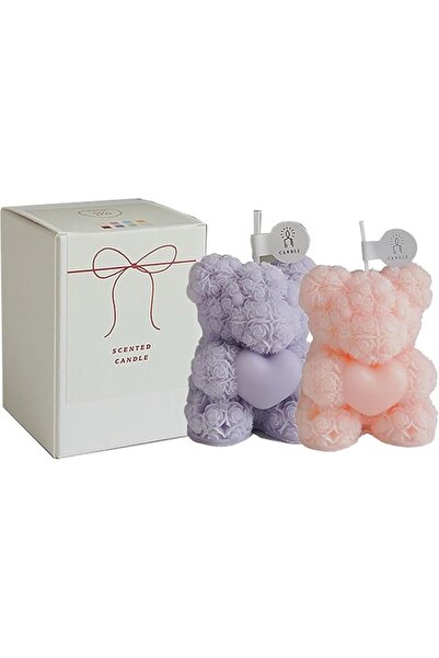 The Bros 2 packs Rose Bear Candle Cute Cartoon Shaped Handmade Flower Bear fo...