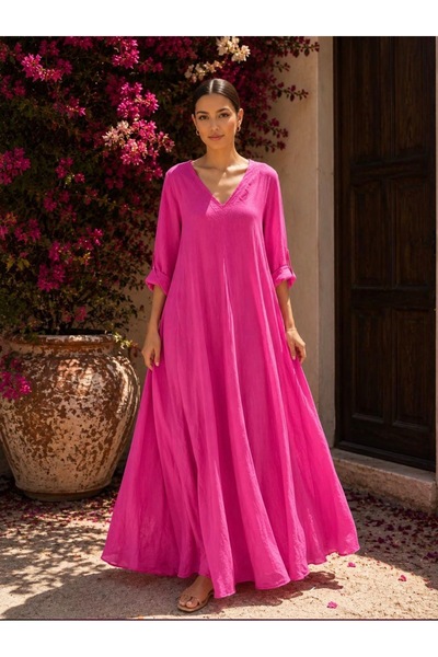 yusracollectionn Super Flattering Italian Linen Maxi Dress – Fits up to Size 46