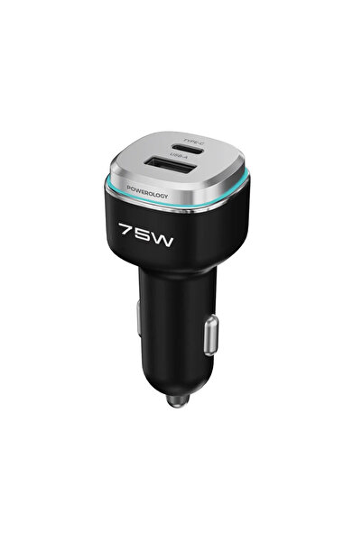 Powerology 75W Dual-Port High-Power Car Charger Black / Silver
