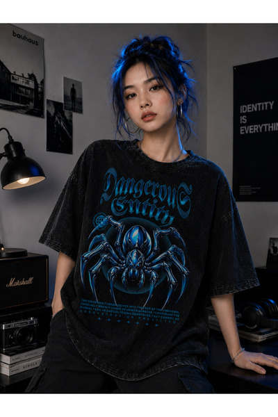 DEEFWEAR Tricou unisex lavabil cu imprimeu păianjen Y2K