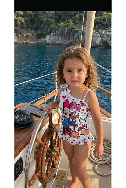 noble baby&kids Çocuk Esnek ve Hızlı Kuruyan Minnie Mouse Baskılı Fiyonklu Mayo
