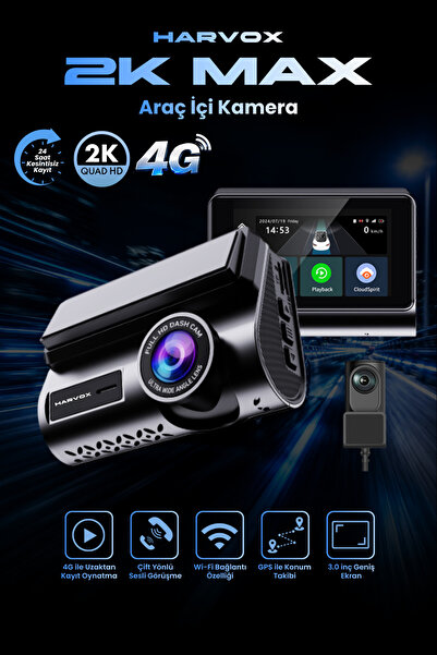 HARVOX Araç İçi Kamera 2K HD Görüntü WiFi GPS Özellikli Sim Kart Destekli 24 ...
