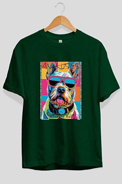 Ankhises تي شيرت Dog For Love 63 Front Dog مطبوع باللون الأخضر مقاس كبير 100%...