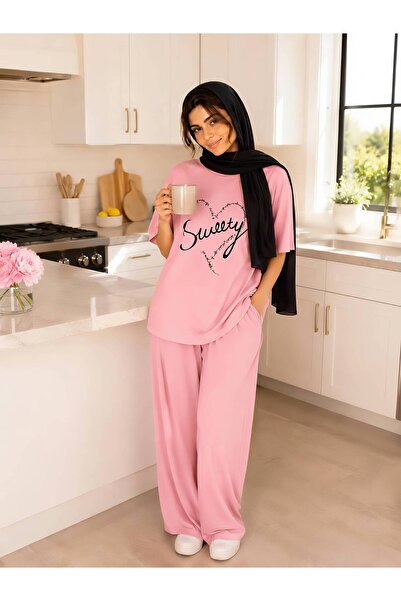 1way Comfortable and Stylish Home Pajamas, Striped T-Shirt and Wide-Leg Pants...