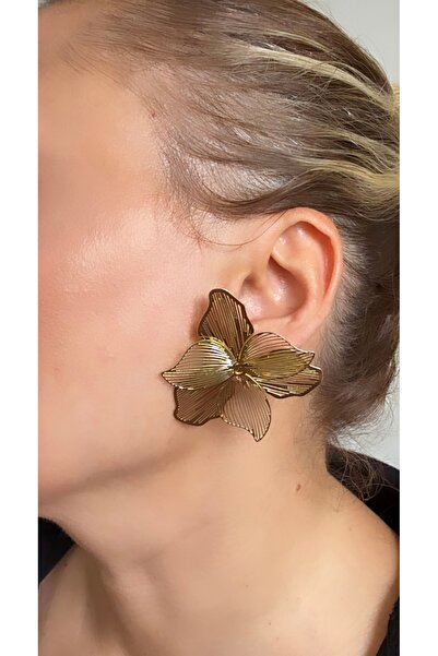 VNS Accessories Gold Wire Plate Grid Model Flower Earrings (4.5 cm)
