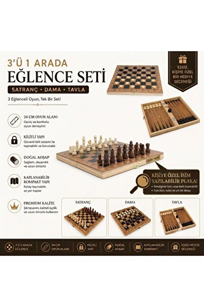 e-life shop Kişiye Özel İsim Yazılabilir Lüks Ahşap Katlanabilir 3ü 1 Arada P...