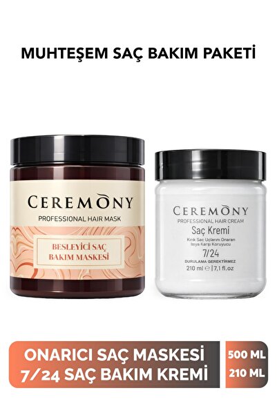Ceremony Yıpranmış Saçlara Bakım Seti | Keratin & Argan Saç Maskesi 500 ml + ...