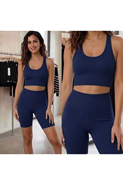 Mercan Kids Women's Ribbed High Waist Crop & Shorts Set (Set of 2)