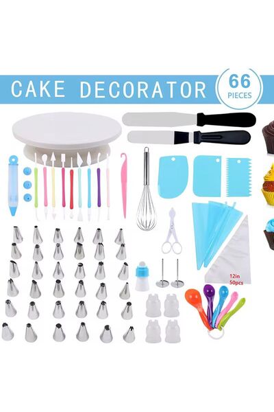 Cake Decoration Set profesional pentru ornare prajituri, 66 piese, cu sabloan...