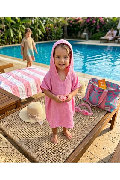 Home Cotton Muslin Baby Kids Poncho Sea Pool Beach Hooded Towel Bathrobe