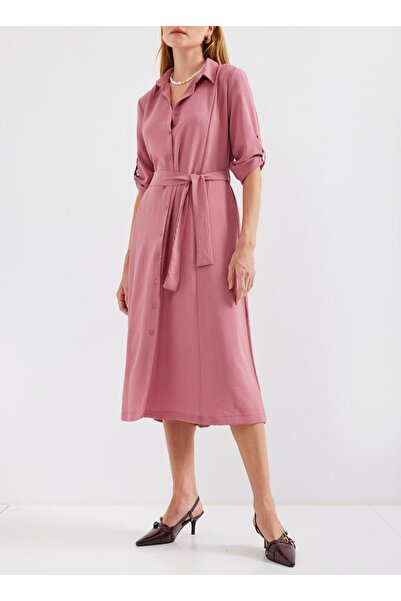 Mestra 2026 Fashion Dusty Rose Belted Women's Shirt Dress with Pockets