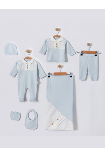 Baby shine طقم استقبال مولود تركي فاخر قطني100% -ولادي- 7 قطع -3122