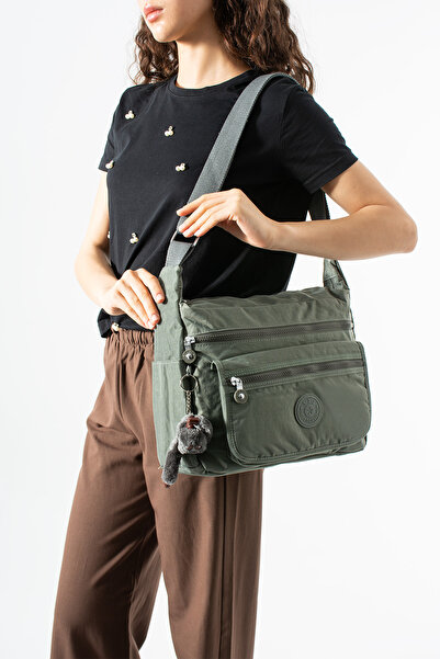 DUOMİNO Klinkır Multi-Pocket Water-Resistant Gray Crinkle Shoulder Bag / Shou...