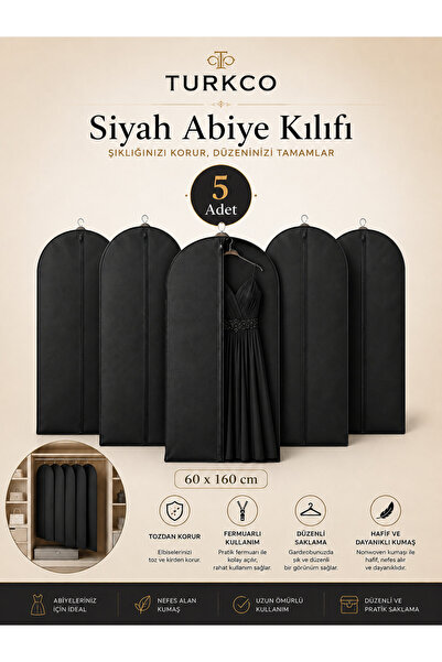 Turkco Siyah Abiye Elbise Kılıfı 60x160 cm Fermuarlı Elbise Koruma Kılıfı 1li...