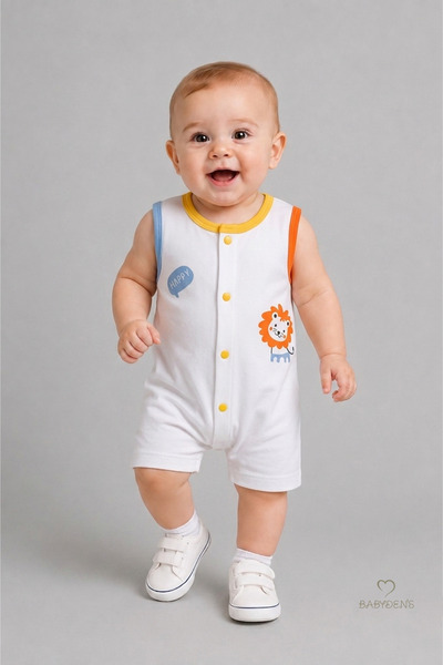 BABYDEN'S Baby Boy Rompers Summer Cotton Shorts with Snap Fasteners Lion Prin...