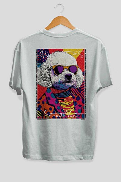 Ankhises For Dog Lovers 39 White Oversize T-Shirt with Back Dog Print 100% Co...