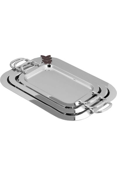 Generic Al Saif Rectangular Serving Tray Set of Two Pieces with Side Handles,...