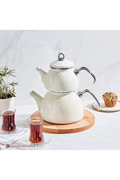 Karaca Kristal Krem İndüksiyon Tabanlı Emaye Midi Çaydanlık Takımı