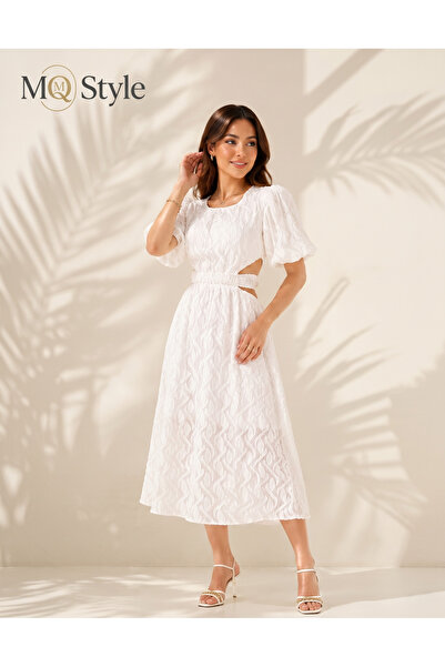 MQ White Dress with Balalou Sleeves and Belt from Turkish Collection Style