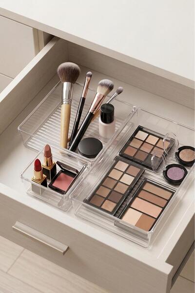 Twin Store 3-Piece Transparent Drawer Makeup and Jewelry Organizer Set & Modu...