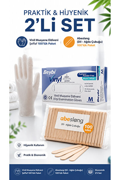 Medicalx Vinil Muayene Eldiveni 100’lük Paket / Abeslang (Dil - Ağda Çubuğu) ...