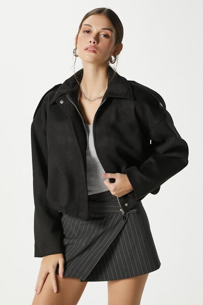 YUSK Kadın Oversize Bomber Süet Deri Ceket