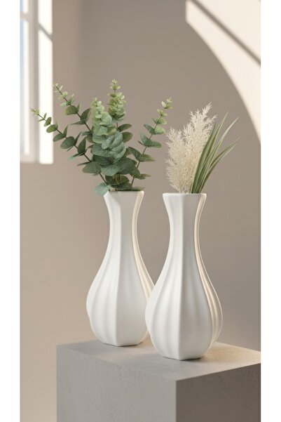 GLRHOME El yapımı 2 adet küçük boy taş bohem vazo dekoratif beyaz vazo 15cm