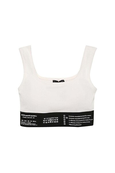 CKM MODA İcen Lastik Detailed Crop Top Athlete White