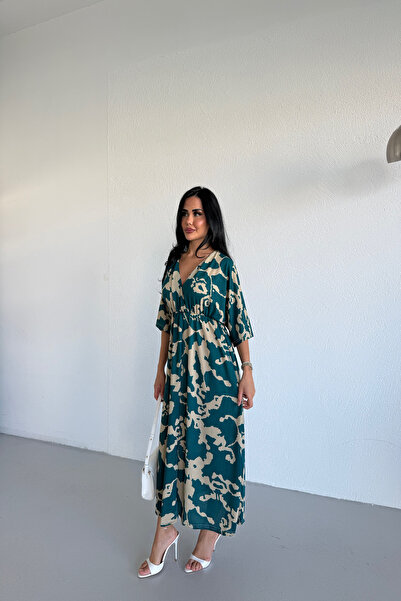 LİLA İSTANBUL Kruvaze Collar Dress with Elastic Waist