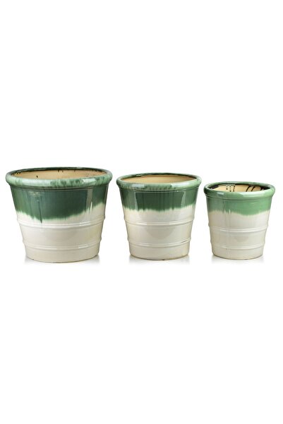 MONDEX Set de ghivece ceramice EVRO BIG 45x45x37.1/37x37x34/30x30x30 cm Verde...