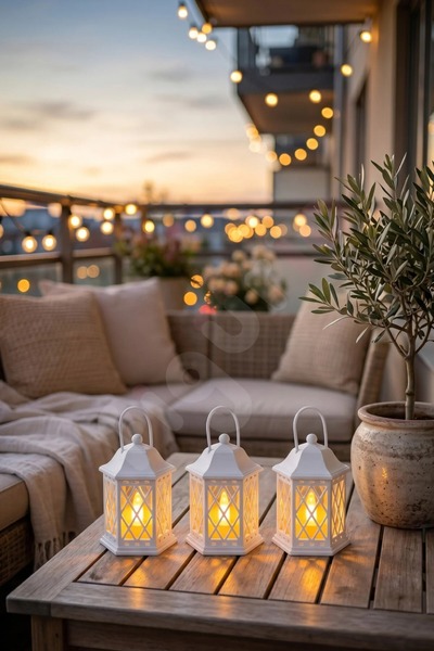 Smiley100S Balkon Süsü Mini Fener / 3’lü Dekoratif LED Mumluk Seti