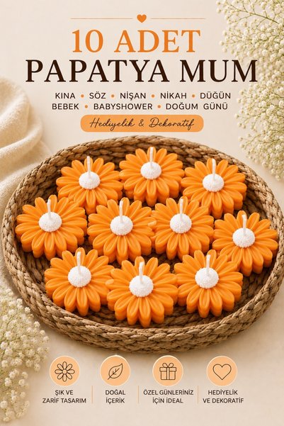 Bead 10'lu Papatya Şeklinde Mum Seti | Hediyelik ve Dekoratif Çiçek Mum | Nik...