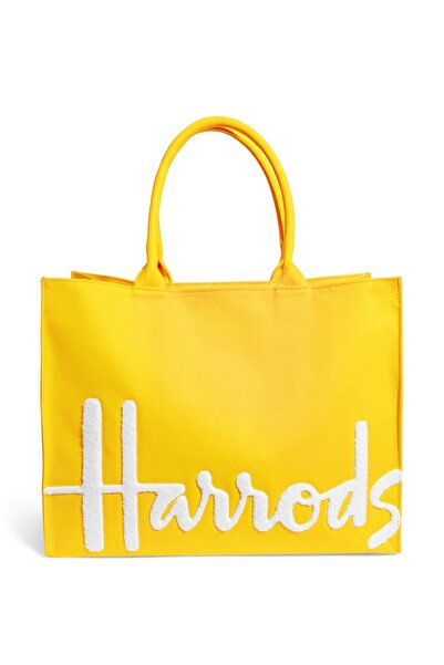 Harrods شنطة كتف مقاس كبير ولون اصفر من القطن ( من شركة هارودز العالمية - لندن )