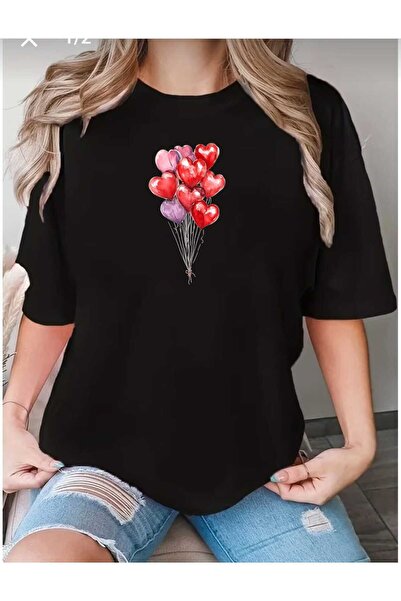 tkn your style Women's Colorful Heart Balloons Print Design Tshirt