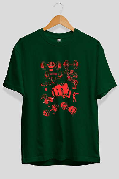 Ankhises Tricou verde cu imprimeu frontal supradimensionat pentru sală, 100% ...