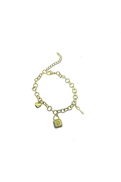 BIZZARO Brățara Sharm LOCK & Heart Placată cu Aur - Lungime 17cm+3cm prelungi...