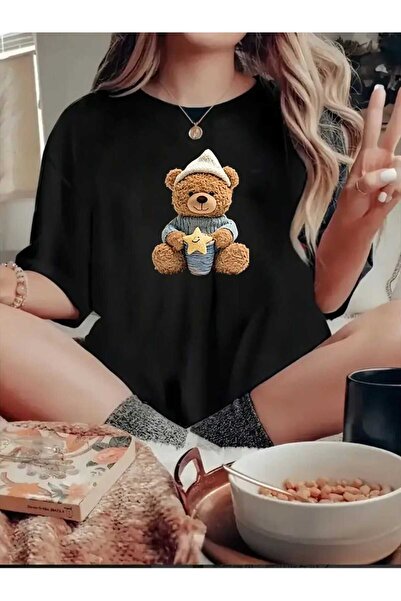 tkn your style Women's Starry Teddy Bear Print Design Tshirt
