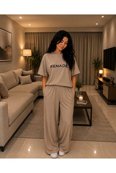 1way T-Shirt Pajamas with Elastic Wide-Leg Pants Home Set Fashionable and Com...