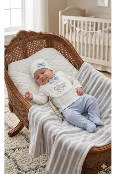 Yağmur Giyim Babyi̇m Prince Patterned Self-Gloved 100% Cotton 4 Piece Hospita...