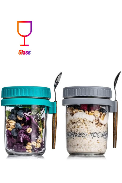TAPIT 2 Pack Overnight Oats Containers with Lids and Spoon,16 oz Overnight Oa...