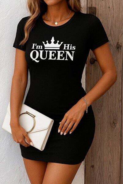 Generic Brand    Women's Short Sleeve Queen Print Two Thread Mini Dress