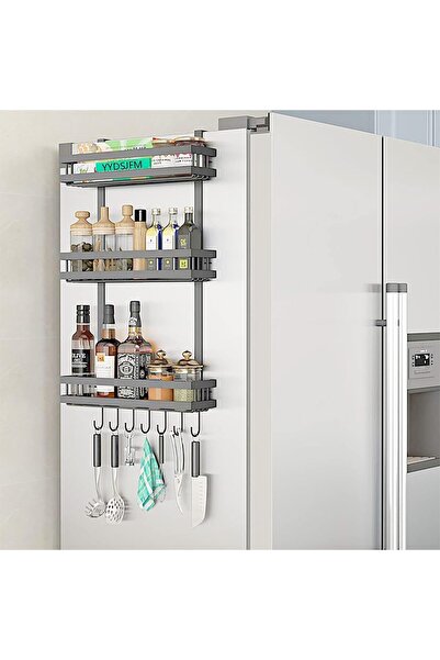 Arabest 3-Tier Magnetic Spice Rack,Refrigerator Storage,with 5 Hooks,Space-Sa...